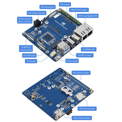 Waveshare Dual Gigabit Ethernet 5G/4G Computer Box with Cooling Fan for Raspberry Pi CM4(EU Plug) - Mini PC Accessories by WAVESHARE | Online Shopping South Africa | PMC Jewellery | Buy Now Pay Later Mobicred