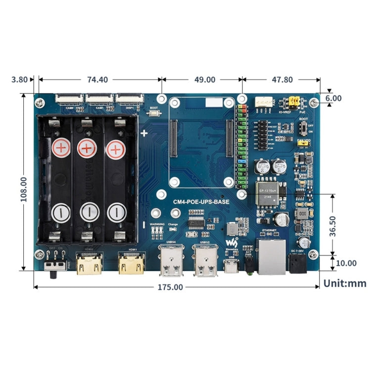 Waveshare PoE UPS Base Board for Raspberry Pi CM4, Gigabit Ethernet, Dual HDMI, Quad USB2.0 - free shipping - PMC TechLife - Order now!