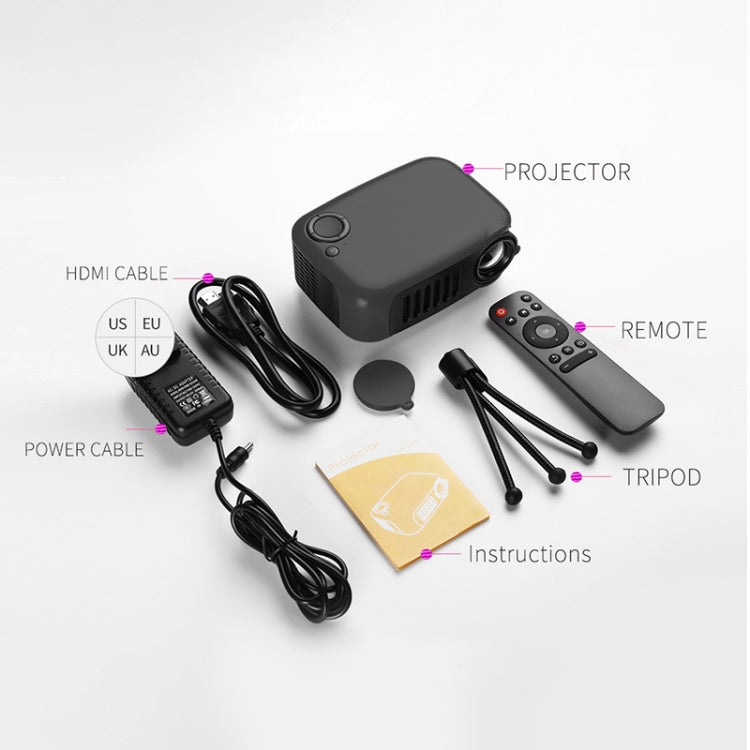 A2000 1080P Mini Portable Smart Projector Children Projector, UK Plug(White Grey) - free shipping - PMC Jewellery - Order now!