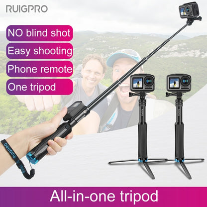 RUIGPRO One-piece Handheld Tripod Selfie Stick Telescopic Monopod Mount for DJI Osmo Action, GoPro HERO10 Black /9 Black / HERO8 Black /7 /6 /5 /5 Session /4 Session /4 /3+ /3 /2 /1, Xiaoyi and Other Action Cameras(Black) - Portable Mini Tripod by RUIGPRO | Online Shopping South Africa | PMC Jewellery | Buy Now Pay Later Mobicred