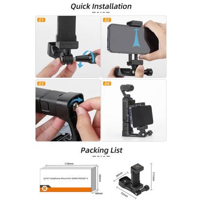 For DJI OSMO Pocket 3 Sunnylife Front Phone Holder Mount Handheld Tripod Expansion Brackets (Black) - Mount & Holder by Sunnylife | Online Shopping South Africa | PMC Jewellery