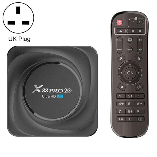 X88 Pro 20 4K Smart TV BOX Android 11.0 Media Player with Infrared Remote Control, RK3566 Quad Core 64bit Cortex-A55 up to 1.8GHz, RAM: 8GB, ROM: 128GB, Support Dual Band WiFi, Bluetooth, Ethernet, UK Plug - RK3566 by PMC Jewellery | Online Shopping South Africa | PMC Jewellery | Buy Now Pay Later Mobicred