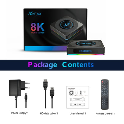 X96 X4 8K Smart TV BOX Android 11.0 Media Player with Remote Control, Amlogic S905X4 Quad Core ARM Cortex A55, RAM: 4GB, ROM: 64GB, Support 1000M, Dual Band WiFi, Bluetooth, EU Plug - Amlogic S905 by PMC Jewellery | Online Shopping South Africa | PMC Jewellery | Buy Now Pay Later Mobicred