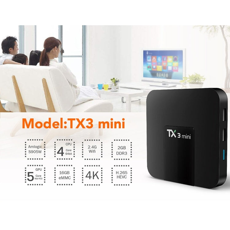 TX3 Mini 4K*2K Display HD Smart TV BOX Player with Remote Controller, Android 7.1 OS Amlogic S905W up to 2.0 GHz, Quad core ARM Cortex-A53, RAM: 2GB DDR3, ROM: 16GB, Supports WiFi & TF & AV In & DC In, AU Plug(Black) - Amlogic S905 by PMC Jewellery | Online Shopping South Africa | PMC Jewellery | Buy Now Pay Later Mobicred