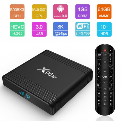 X96 Air 8K Smart TV BOX Android 9.0 Media Player with Remote Control, Quad-core Amlogic S905X3, RAM: 2GB, ROM: 16GB, Dual Band WiFi, US Plug - Amlogic S905 by PMC Jewellery | Online Shopping South Africa | PMC Jewellery | Buy Now Pay Later Mobicred