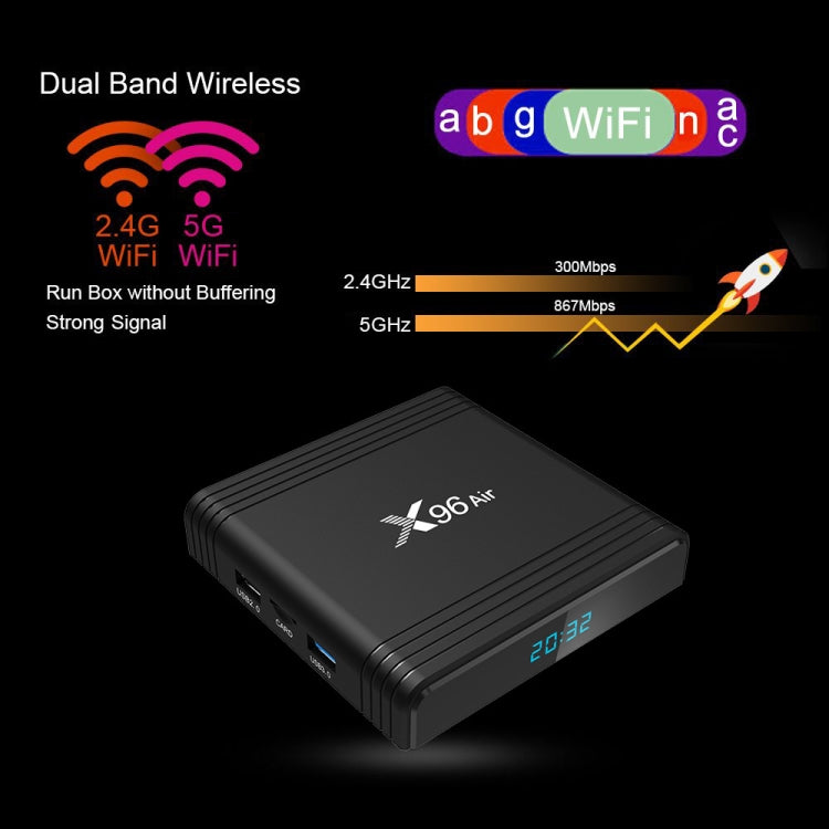 X96 Air 8K Smart TV BOX Android 9.0 Media Player with Remote Control, Quad-core Amlogic S905X3, RAM: 2GB, ROM: 16GB, Dual Band WiFi, US Plug - Amlogic S905 by PMC Jewellery | Online Shopping South Africa | PMC Jewellery | Buy Now Pay Later Mobicred