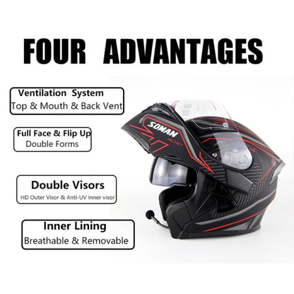 Soman 955 Skyeye Motorcycle Full / Open Face Bluetooth Helmet Headset Full Face, Supports Answer / Hang Up Calls(Black Red) - Helmets by SOMAN | Online Shopping South Africa | PMC Jewellery | Buy Now Pay Later Mobicred