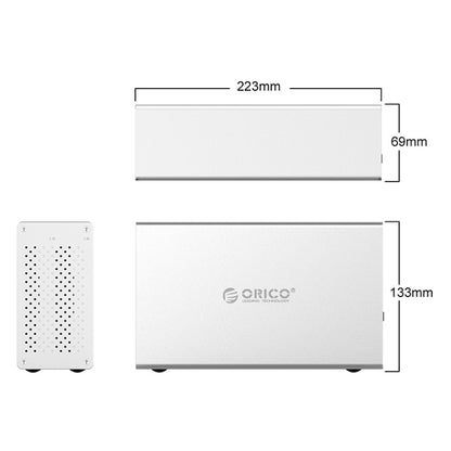 ORICO Honeycomb Series WS200RU3 SATA 3.5 inch USB 3.0 Dual Bays Aluminum Alloy HDD / SSD Enclosure with Raid, The Maximum Support Capacity: 20TB - HDD Enclosure by ORICO | Online Shopping South Africa | PMC Jewellery | Buy Now Pay Later Mobicred