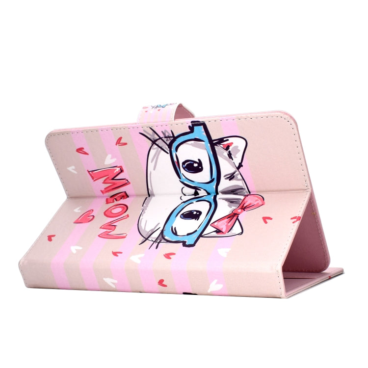 Colored Pattern Drawing Horizontal Flip PU Leather Case with Three-folding Holder for 10 inch Tablet PC(Glasses cat) - 10 - 11 inch by PMC TechLife | Online Shopping South Africa | PMC TechLife | Buy Now Pay Later Mobicred