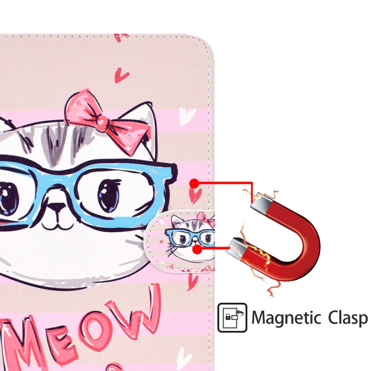 Colored Pattern Drawing Horizontal Flip PU Leather Case with Three-folding Holder for 10 inch Tablet PC(Glasses cat) - 10 - 11 inch by PMC TechLife | Online Shopping South Africa | PMC TechLife | Buy Now Pay Later Mobicred