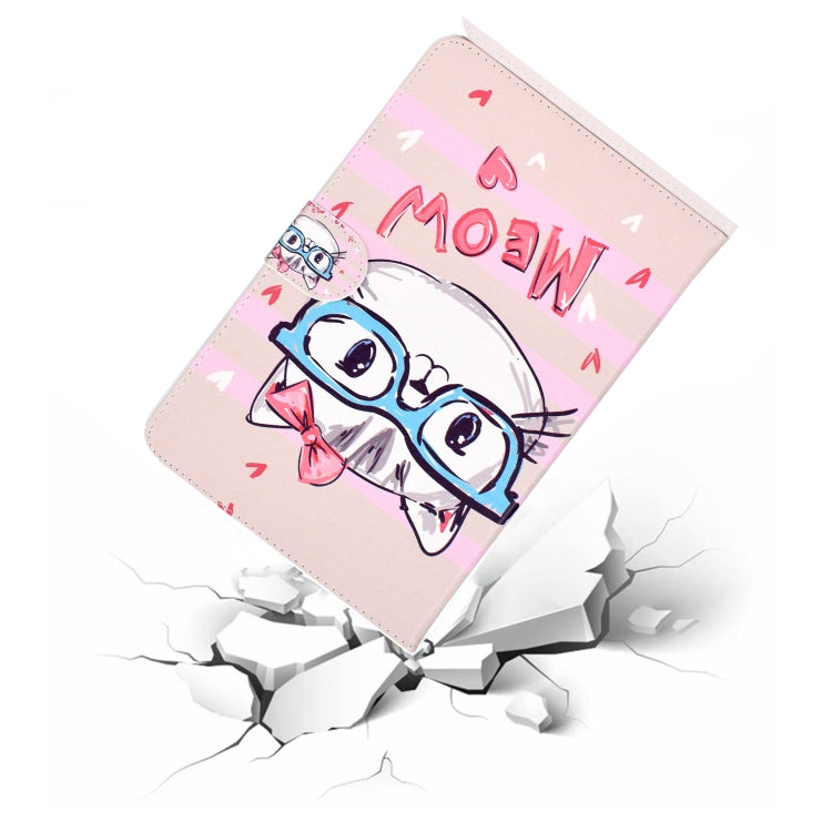 Colored Pattern Drawing Horizontal Flip PU Leather Case with Three-folding Holder for 10 inch Tablet PC(Glasses cat) - 10 - 11 inch by PMC TechLife | Online Shopping South Africa | PMC TechLife | Buy Now Pay Later Mobicred