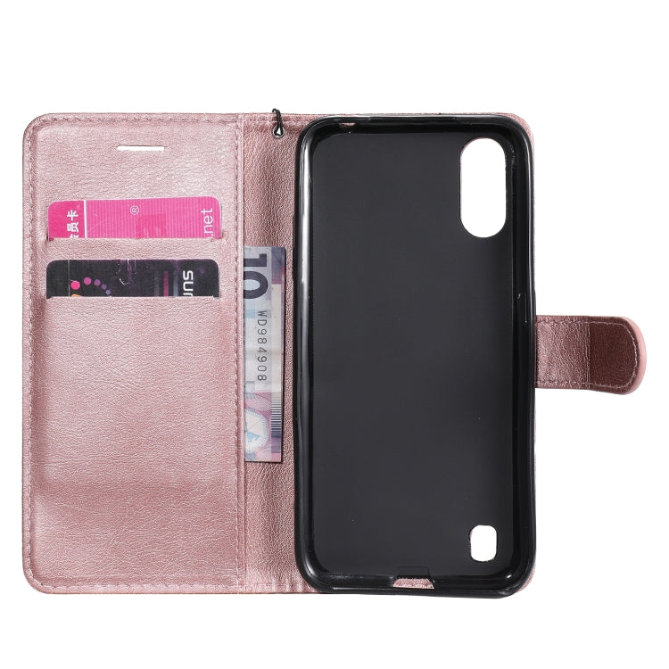 For Samsung Galaxy A01 Solid Color Horizontal Flip Protective Leather Case with Holder & Card Slots & Wallet & Photo Frame & Lanyard(Rose Gold) - Galaxy Phone Cases by PMC Jewellery | Online Shopping South Africa | PMC Jewellery