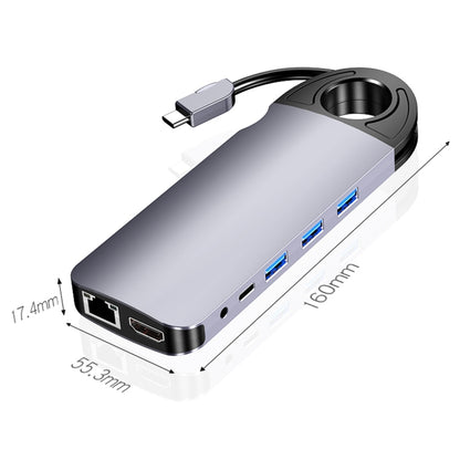 HW-TC28 10 In 1 USB 3.0 x3 + HDMI + VGA + SD + TF + PD + Ethernet Port + 3.5mm Port Multi-function Type-C / USB-C HUB Docking Station(Grey) - USB HUB by PMC Jewellery | Online Shopping South Africa | PMC Jewellery | Buy Now Pay Later Mobicred