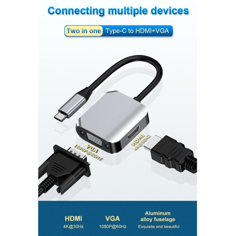 HW-6002 2 In 1 Type-C / USB-C to HDMI + VGA Adapter Converter(Grey) - USB HUB by PMC Jewellery | Online Shopping South Africa | PMC Jewellery | Buy Now Pay Later Mobicred