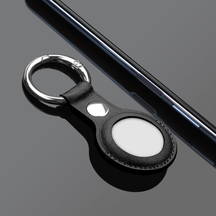 Anti-scratch Top-layer Cowhide Leather Case Cover with Switchable Keychain Ring for AirTag(Black) - Key Chain Series by PMc TechLife | Online Shopping South Africa | PMc TechLife | Buy Now Pay Later Mobicred
