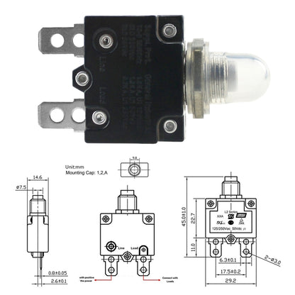 L2 Series 50V Car Overload Protector Manual Reset DC Circuit Breaker with Waterproof Cover, Current:15A - Fuse by PMC Jewellery | Online Shopping South Africa | PMC Jewellery | Buy Now Pay Later Mobicred