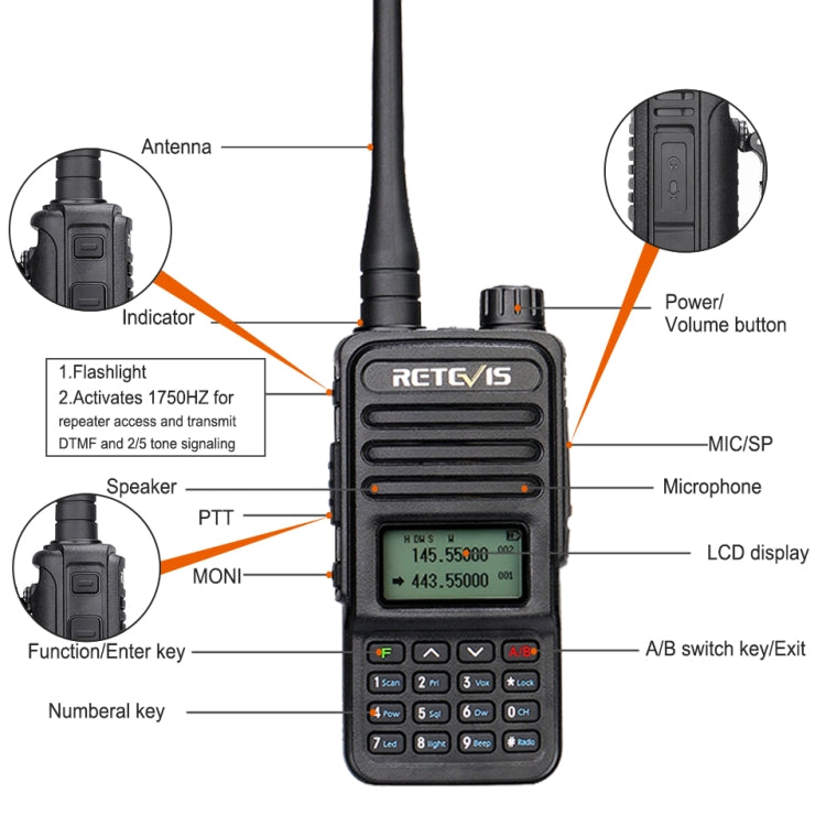 RETEVIS RT85 US Frequency 136.000-174.000MHz+400.000-470.000MHz 200CHS Dual Band Digital Two Way Radio Handheld Walkie Talkie(Black) - Handheld Walkie Talkie by RETEVIS | Online Shopping South Africa | PMC Jewellery | Buy Now Pay Later Mobicred