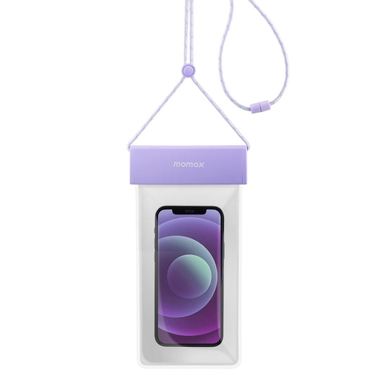 MOMAX SR25 IPX8 Outdoor Transparent PC+TPU Waterproof Bag with Lanyard For Mobile Phones Below 7 inche(Purple) - Waterproof Bag by MOMAX | Online Shopping South Africa | PMC Jewellery | Buy Now Pay Later Mobicred