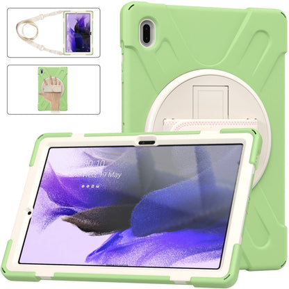 For Samsung Galaxy Tab S7 FE T730 / S7+ / S9+ /S8+ Silicone + PC Protective Case with Holder & Shoulder Strap(Matcha Green) - Other Galaxy Tab PC by PMC Jewellery | Online Shopping South Africa | PMC Jewellery | Buy Now Pay Later Mobicred