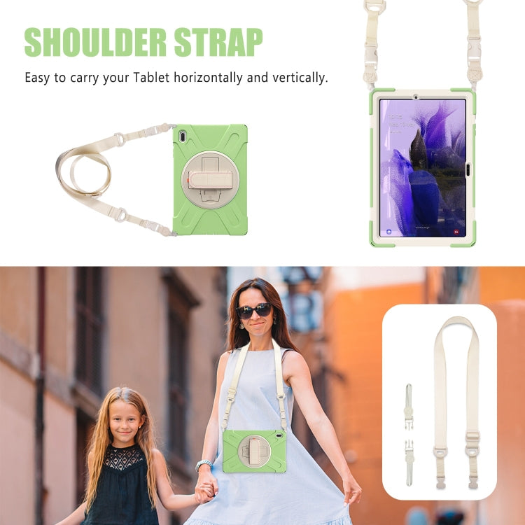 For Samsung Galaxy Tab S7 FE T730 / S7+ / S9+ /S8+ Silicone + PC Protective Case with Holder & Shoulder Strap(Matcha Green) - Other Galaxy Tab PC by PMC Jewellery | Online Shopping South Africa | PMC Jewellery | Buy Now Pay Later Mobicred