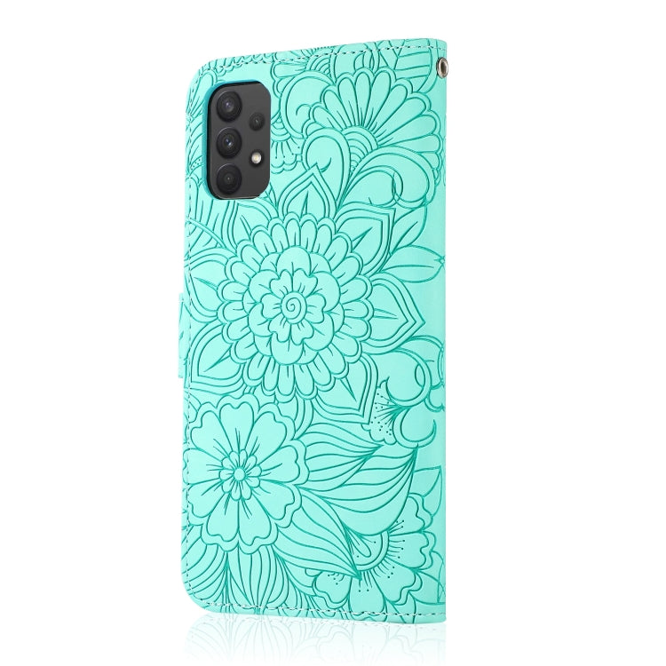 For Samsung Galaxy A32 4G Skin Feel Embossed Sunflower Horizontal Flip Leather Case with Holder & Card Slots & Wallet & Lanyard(Green) - Galaxy Phone Cases by PMC Jewellery | Online Shopping South Africa | PMC Jewellery