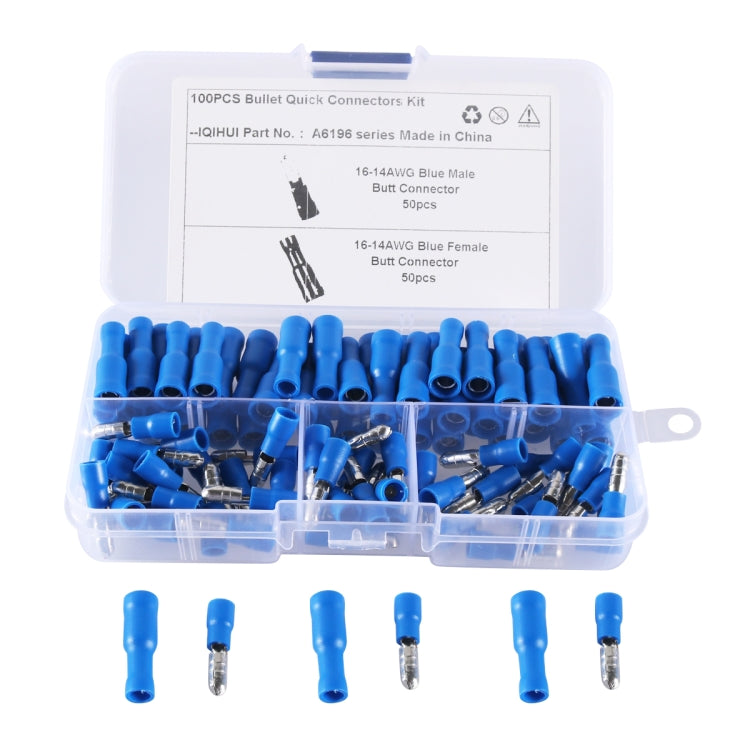 A6196 100 PCS Blue AWG16~14 Car Cable Connection Cold Press Terminal Male & Female Connector - Booster Cable & Clip by PMC Jewellery | Online Shopping South Africa | PMC Jewellery | Buy Now Pay Later Mobicred