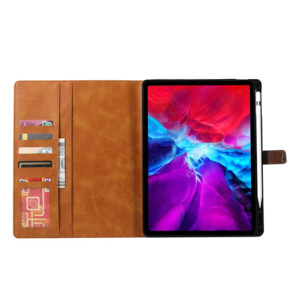 For iPad Air 13 2024 / iPad Pro 12.9 2022/2021/2020 Calf Texture Double Fold Clasp Horizontal Flip Leather Tablet Case with Photo Frame & Holder & Card Slots & Wallet(Brown) - iPad Pro 12.9 (2022/2021) Cases by PMC Jewellery | Online Shopping South Africa | PMC Jewellery | Buy Now Pay Later Mobicred