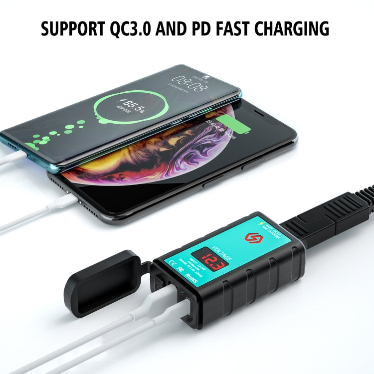 WUPP ZH-1422B3 DC12-24V Motorcycle Square Single USB + PD Fast Charging Charger with Switch + Voltmeter + Integrated SAE Socket + 1.4m OT Terminal Cable - Battery Charger by WUPP | Online Shopping South Africa | PMC TechLife | Buy Now Pay Later Mobicred