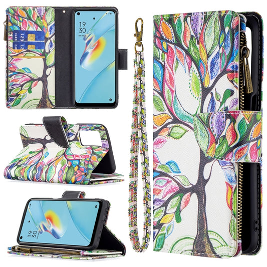 For OPPO A54 4G/A55 5G Colored Drawing Pattern Zipper Horizontal Flip Leather Case with Holder & Card Slots & Wallet(Big Tree) - OPPO Cases by PMC Jewellery | Online Shopping South Africa | PMC Jewellery