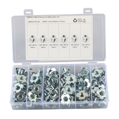 A6347 80 PCS T-Nut 4 Pronged Tee Blind Nuts Assortment Kit - Nuts & Bolts by PMC Jewellery | Online Shopping South Africa | PMC Jewellery | Buy Now Pay Later Mobicred