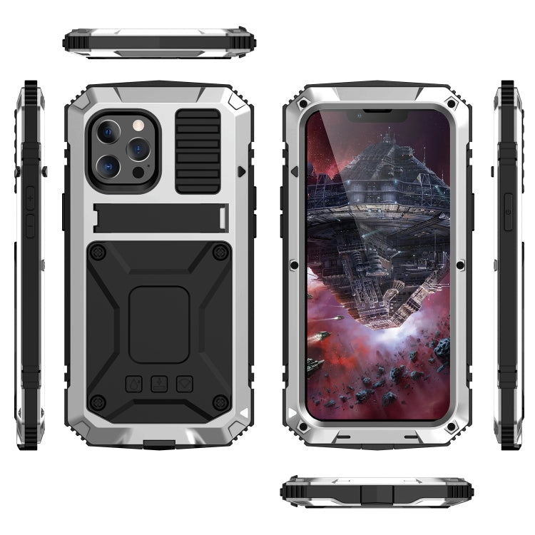 For iPhone 13 R-JUST Shockproof Waterproof Dust-proof Metal + Silicone Protective Case with Holder(Silver) - iPhone 13 Cases by R-JUST | Online Shopping South Africa | PMC TechLife | Buy Now Pay Later Mobicred
