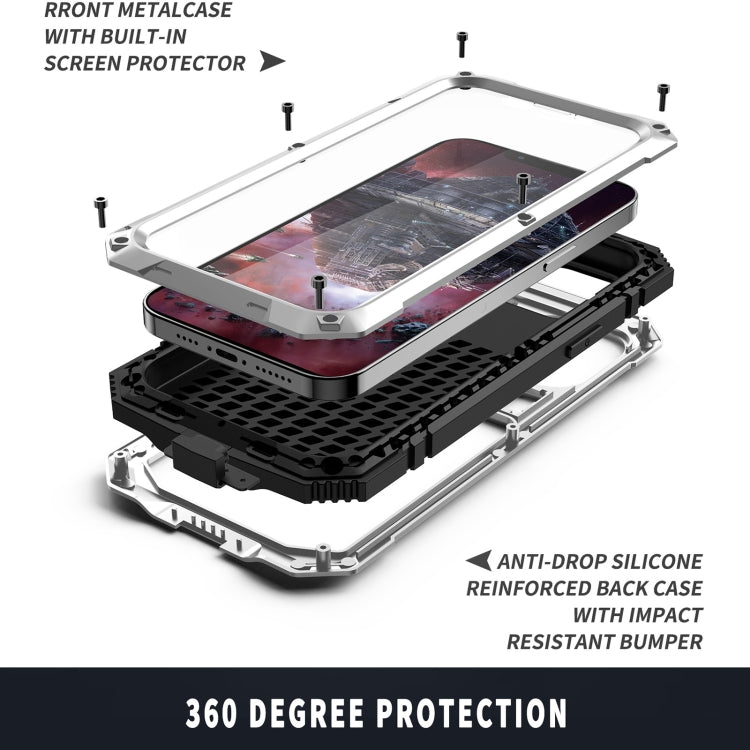 For iPhone 13 R-JUST Shockproof Waterproof Dust-proof Metal + Silicone Protective Case with Holder(Silver) - iPhone 13 Cases by R-JUST | Online Shopping South Africa | PMC TechLife | Buy Now Pay Later Mobicred