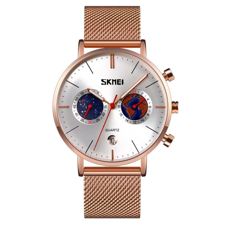 SKMEI 9231 Men Map Pattern Calendar Stopwatch Stainless Steel Strap Quartz Watch(Silver) - free shipping - PMC TechLife - Order now!
