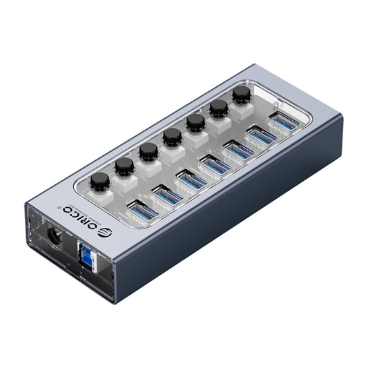 ORICO AT2U3-7AB-GY-BP 7 In 1 Aluminum Alloy Multi-Port USB HUB with Individual Switches, EU Plug - USB 3.0 HUB by ORICO | Online Shopping South Africa | PMC Jewellery | Buy Now Pay Later Mobicred