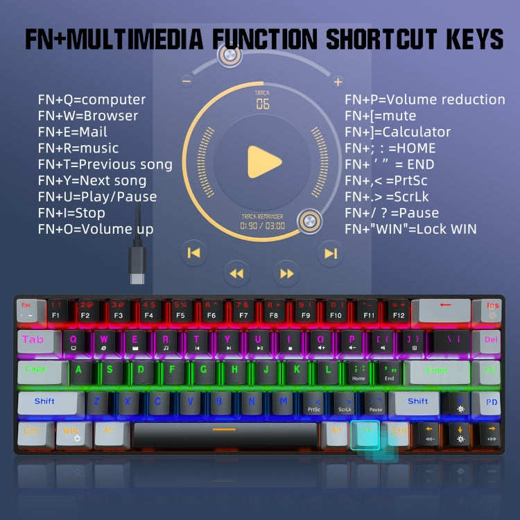 HXSJ V800 68 Keys Type-C Wired Cool Backlight Mechanical Keyboard(Blue Shaft) - free shipping - PMC Jewellery - Order now!