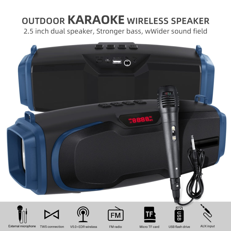 New Rixing NR-6012M Bluetooth 5.0 Portable Outdoor Karaoke Wireless Bluetooth Speaker with Microphone & Shoulder Strap(Blue) - free shipping - PMC Jewellery - Order now!