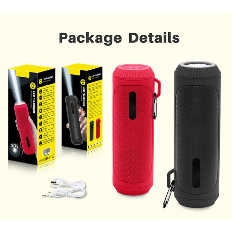 NewRixing NR-4016A TWS Outdoor Splashproof Bluetooth Speaker with Carabiner Handle & SOS Flashlight(Red) - free shipping - PMC Jewellery - Order now!