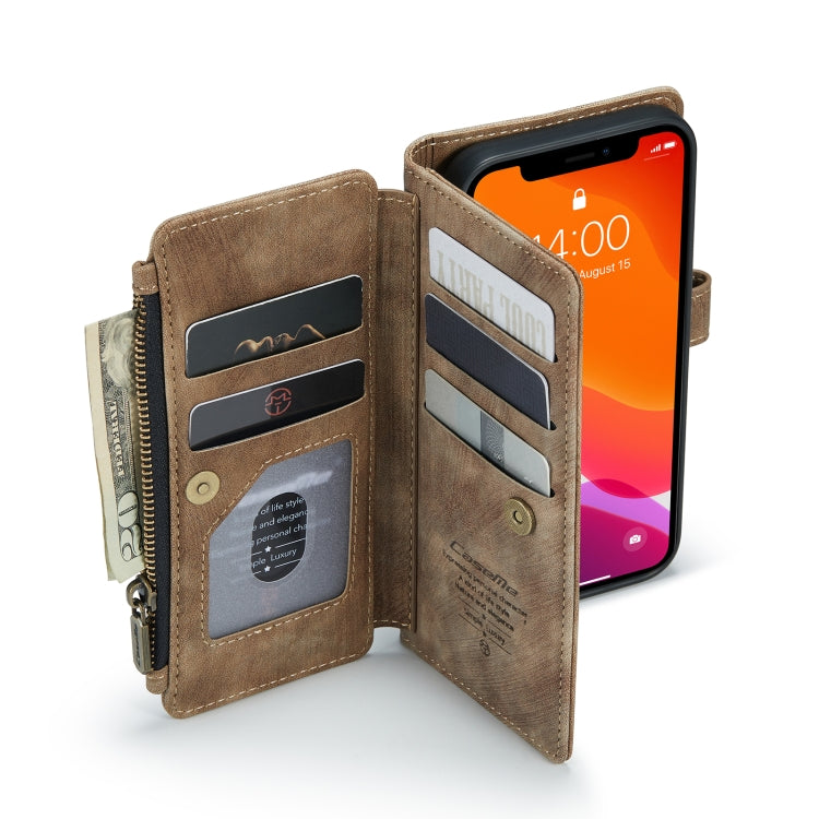 For iPhone 12 / 12 Pro CaseMe-C30 PU + TPU Multifunctional Horizontal Flip Leather Case with Holder & Card Slot & Wallet & Zipper Pocket(Brown) - iPhone 12 / 12 Pro Cases by CaseMe | Online Shopping South Africa | PMC Jewellery | Buy Now Pay Later Mobicred