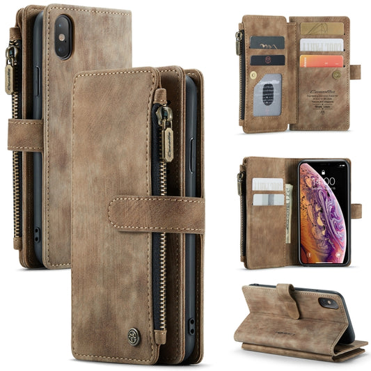 For iPhone X / XS CaseMe-C30 PU + TPU Multifunctional Horizontal Flip Leather Case with Holder & Card Slot & Wallet & Zipper Pocket(Brown) - More iPhone Cases by CaseMe | Online Shopping South Africa | PMC Jewellery | Buy Now Pay Later Mobicred