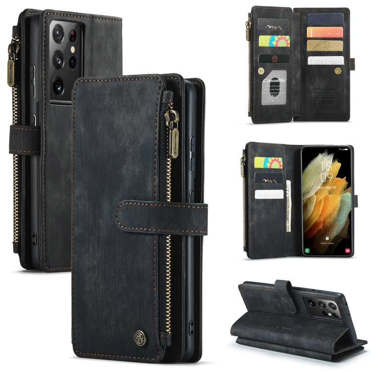 For Samsung Galaxy S21 Ultra 5G CaseMe-C30 PU + TPU Multifunctional Horizontal Flip Leather Case with Holder & Card Slot & Wallet & Zipper Pocket(Black) - Galaxy S21 Ultra 5G Cases by CaseMe | Online Shopping South Africa | PMC Jewellery | Buy Now Pay Later Mobicred