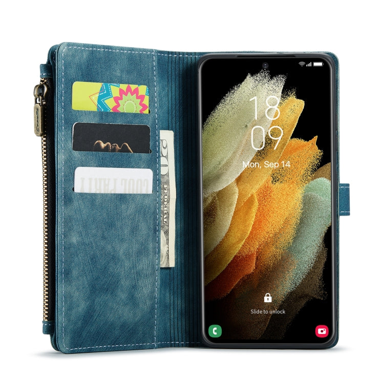 For Samsung Galaxy S21 Ultra 5G CaseMe-C30 PU + TPU Multifunctional Horizontal Flip Leather Case with Holder & Card Slot & Wallet & Zipper Pocket(Blue) - Galaxy S21 Ultra 5G Cases by CaseMe | Online Shopping South Africa | PMC Jewellery | Buy Now Pay Later Mobicred