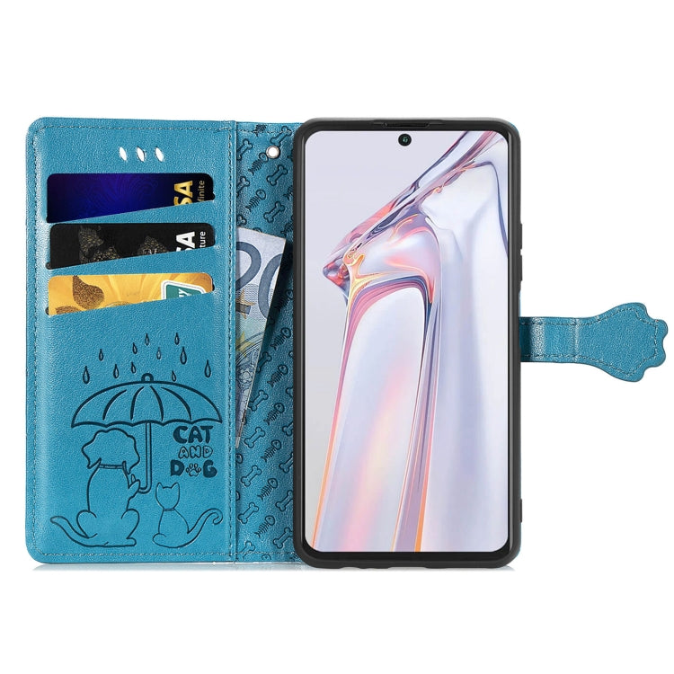 For Blackview A100 Lovely Cat and Dog Embossing Pattern Horizontal Flip Leather Case , with Holder & Card Slots & Wallet & Cartoon Clasp & Lanyard(Blue) - More Brand by PMC Jewellery | Online Shopping South Africa | PMC Jewellery | Buy Now Pay Later Mobicred