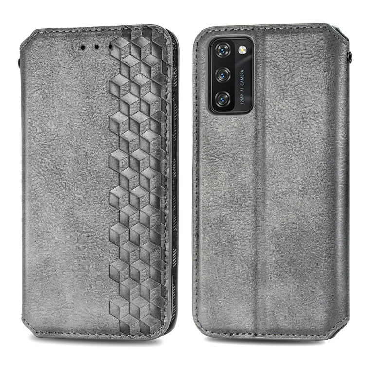 For Blackview A100 Cubic Grid Pressed Horizontal Flip Magnetic PU Leather Case with Holder & Card Slots & Wallet(Grey) - More Brand by PMC Jewellery | Online Shopping South Africa | PMC Jewellery | Buy Now Pay Later Mobicred