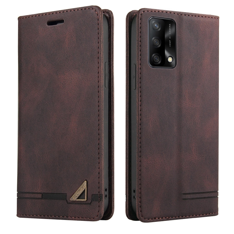 For OPPO F19 / A74 Skin Feel Anti-theft Brush Horizontal Flip Leather Case with Holder & Card Slots & Wallet(Brown) - OPPO Cases by PMC Jewellery | Online Shopping South Africa | PMC Jewellery | Buy Now Pay Later Mobicred