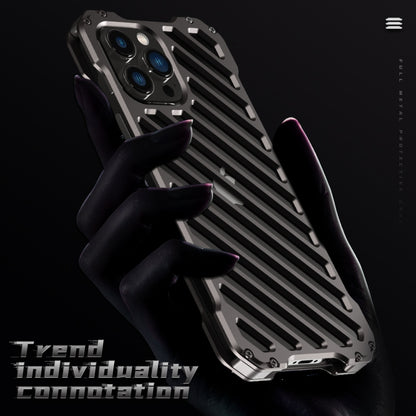 For iPhone 12 Pro R-JUST RJ-50 Hollow Breathable Armor Metal Shockproof Protective Case(Silver Grey) - iPhone 12 / 12 Pro Cases by R-JUST | Online Shopping South Africa | PMC Jewellery