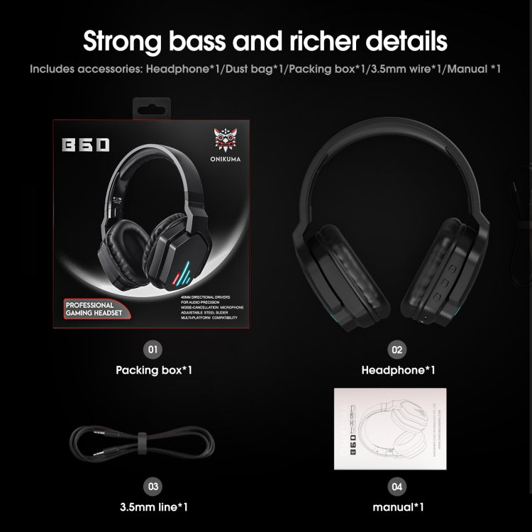 ONIKUMA B60 Bluetooth 5.0 Adjustable Strong Bass Gaming Wireless Bluetooth Headset with Microphone(Black) - Multimedia Headset by ONIKUMA | Online Shopping South Africa | PMC Jewellery | Buy Now Pay Later Mobicred