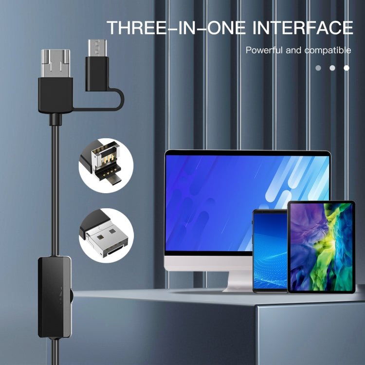 AN100 3 in 1 IP68 Waterproof USB-C / Type-C + Micro USB + USB Dual Cameras Industrial Digital Endoscope with 9 LEDs, Support Android System, Lens Diameter: 8mm, Length:2m Soft Cable -  by PMC Jewellery | Online Shopping South Africa | PMC Jewellery