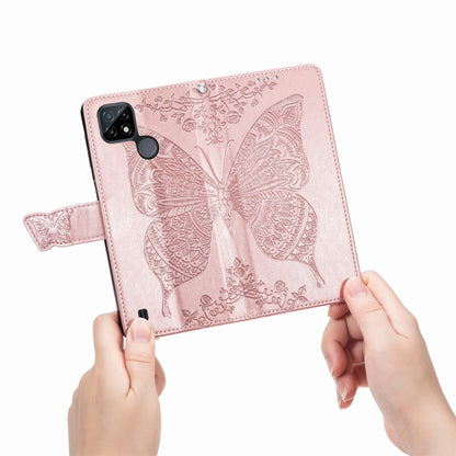 For OPPO Realme C21Y Butterfly Love Flowers Embossed Horizontal Flip Leather Case with Holder & Card Slots & Wallet & Lanyard(Rose Gold) - Realme Cases by PMC Jewellery | Online Shopping South Africa | PMC Jewellery | Buy Now Pay Later Mobicred