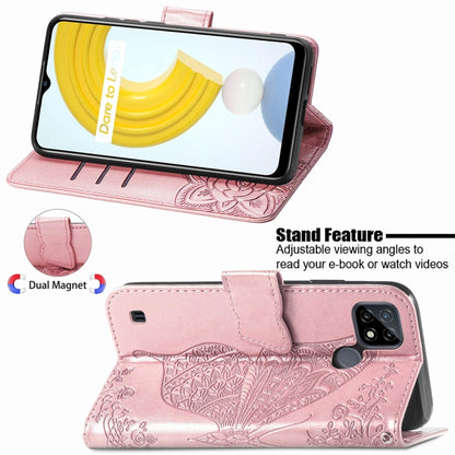 For OPPO Realme C21Y Butterfly Love Flowers Embossed Horizontal Flip Leather Case with Holder & Card Slots & Wallet & Lanyard(Rose Gold) - Realme Cases by PMC Jewellery | Online Shopping South Africa | PMC Jewellery | Buy Now Pay Later Mobicred