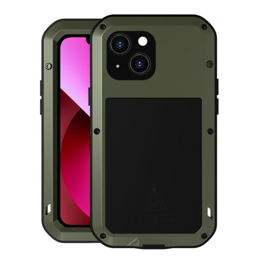 For iPhone 13 LOVE MEI Metal Shockproof Life Waterproof Dustproof Protective Phone Case(Army Green) - iPhone 13 Cases by LOVE MEI | Online Shopping South Africa | PMC Jewellery | Buy Now Pay Later Mobicred